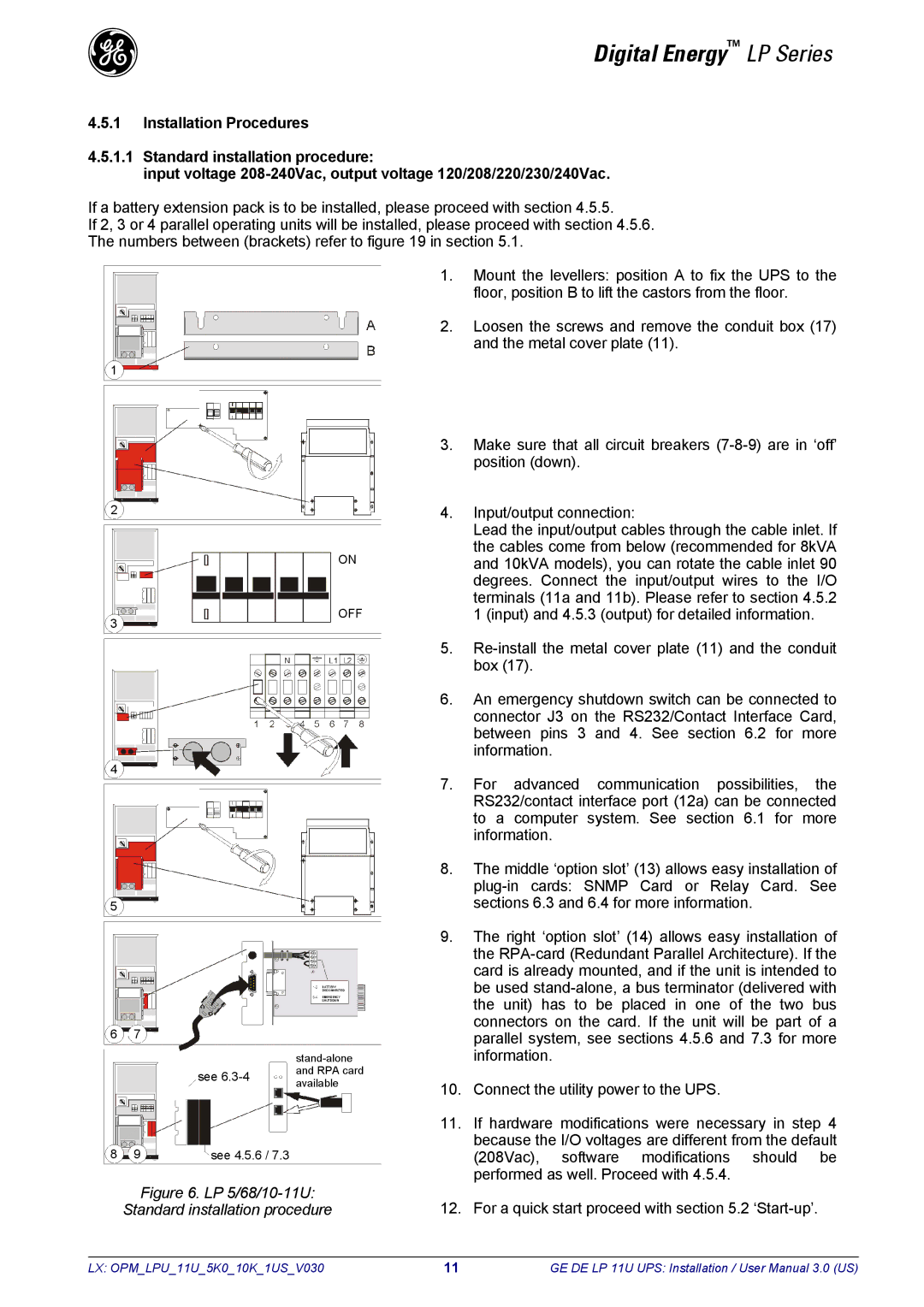 GE LP11U user manual LP 5/68/10-11U Standard installation procedure 