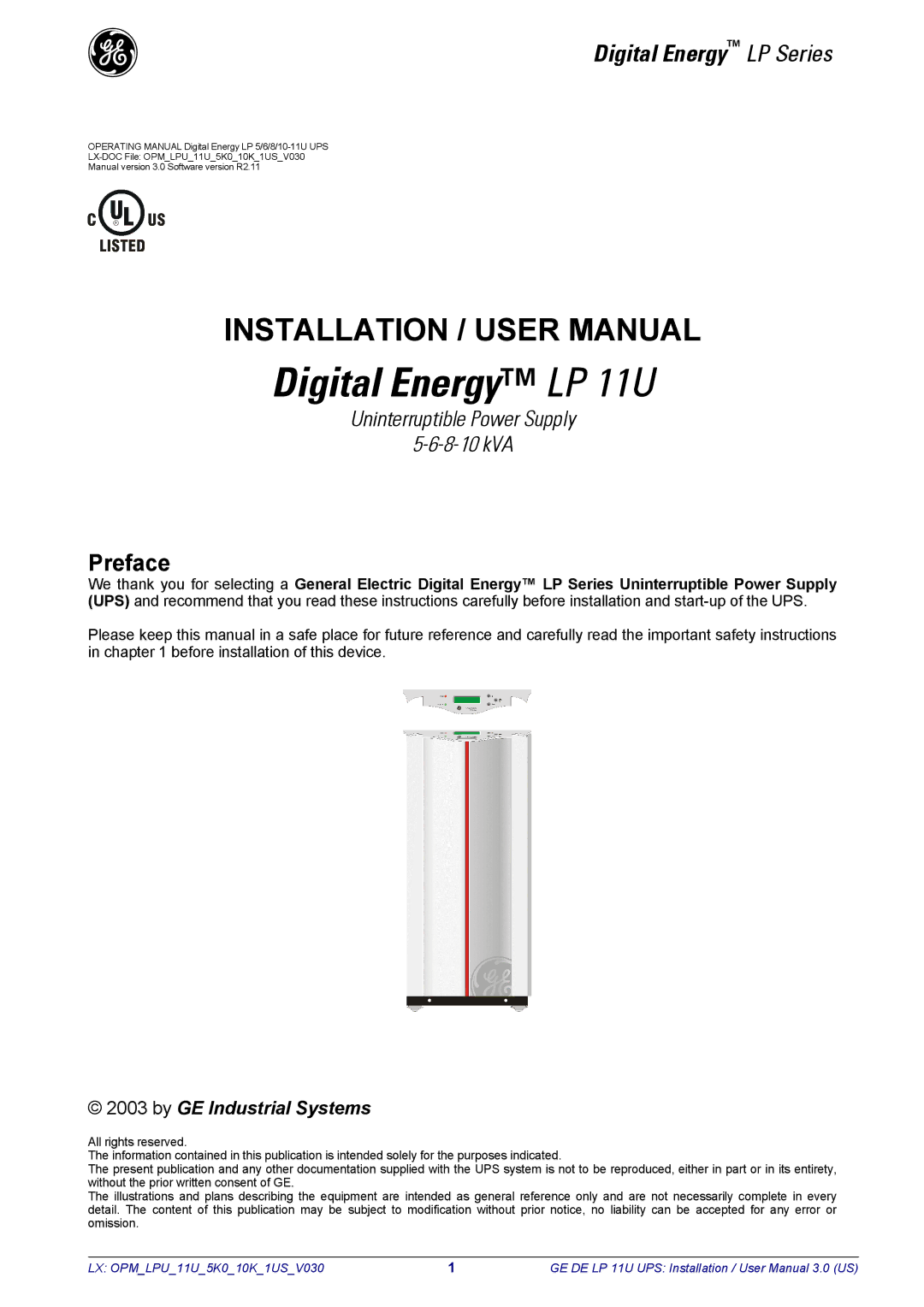 GE LP11U user manual Digital Energy LP Series 