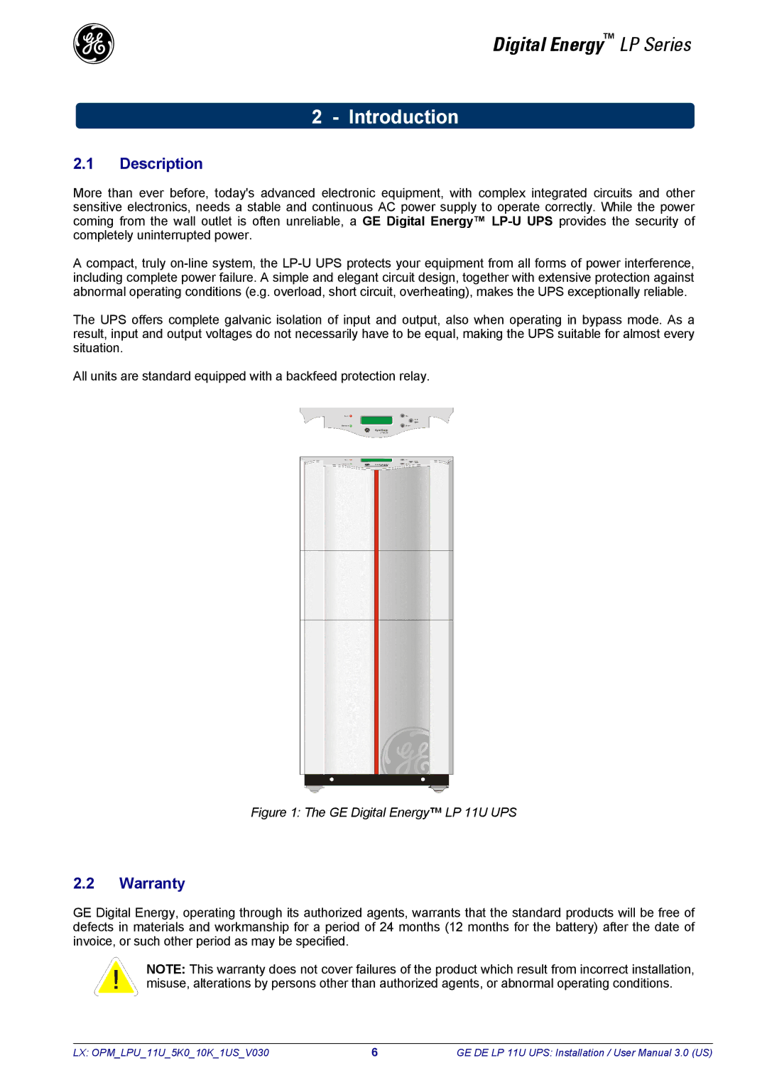 GE LP11U user manual Introduction, Description, Warranty 