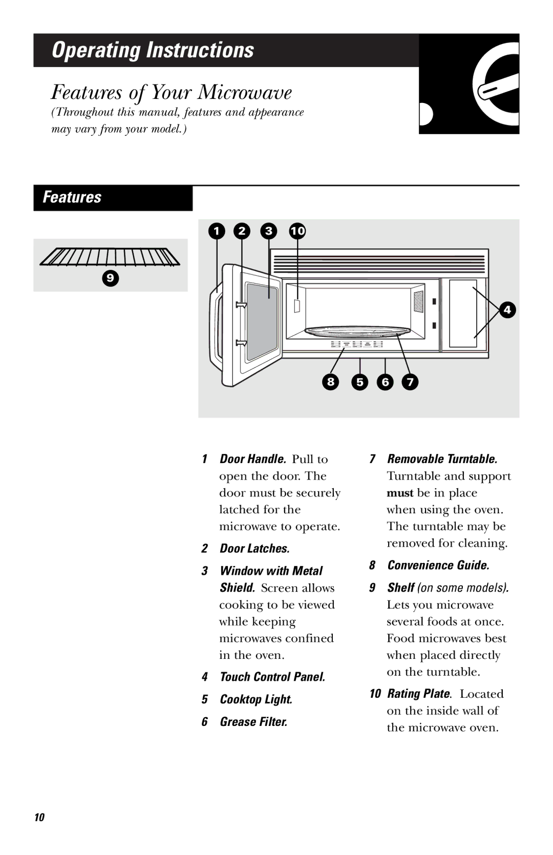 GE LVM1540 owner manual Features of Your Microwave, Convenience Guide 