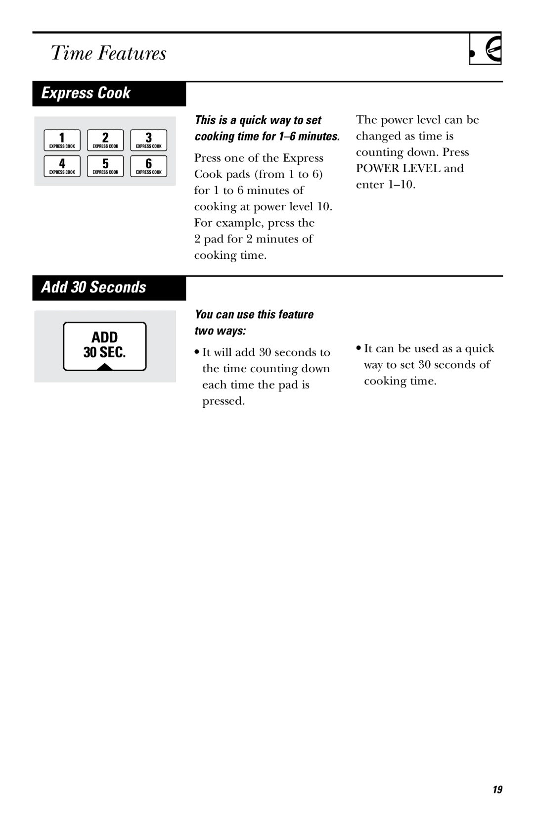 GE JVM1750, LVM1750, EVM1750, HVM1750 owner manual Express Cook, Add 30 Seconds, You can use this feature two ways 