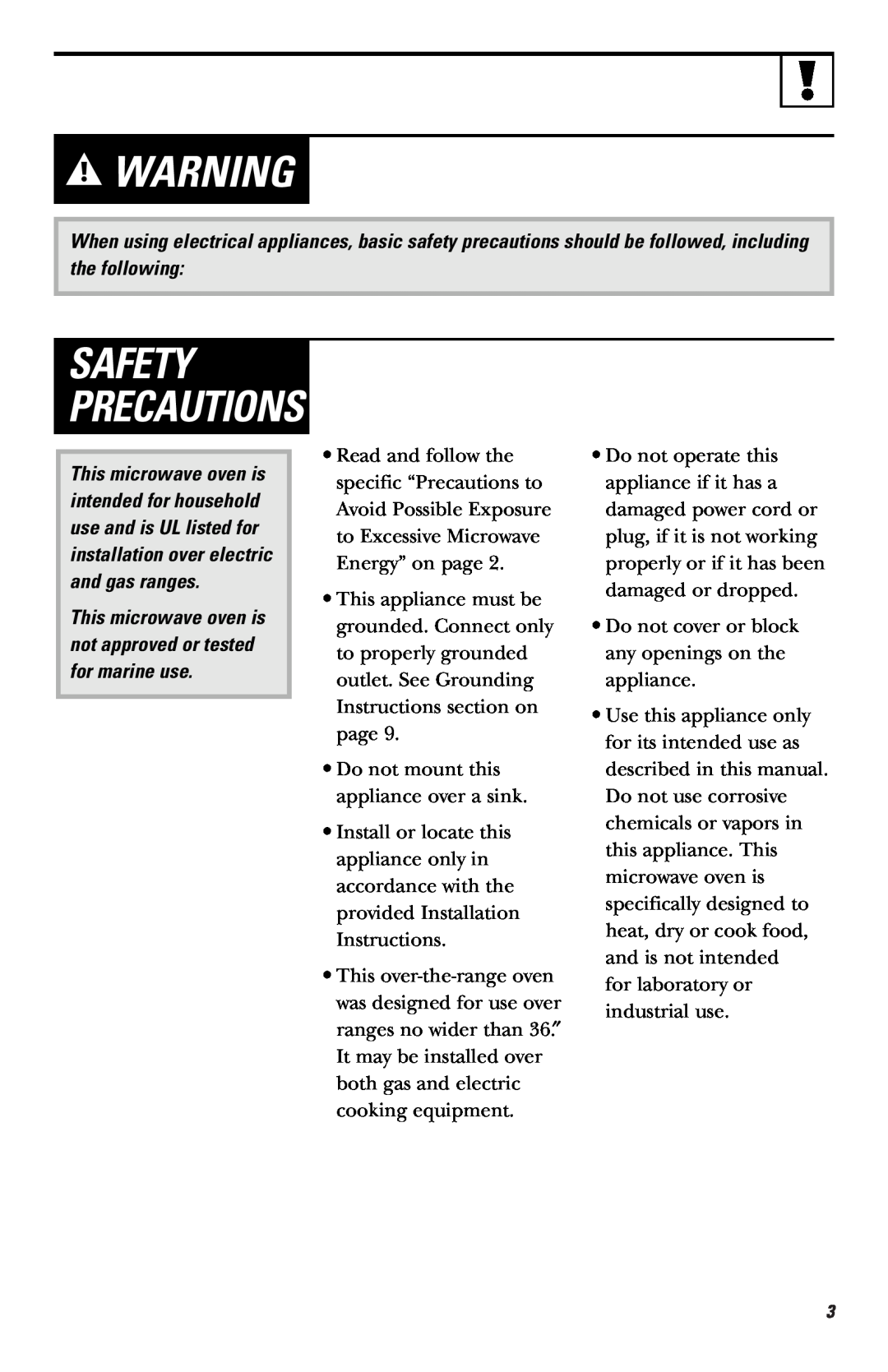 GE JVM1750, LVM1750, EVM1750, HVM1750 owner manual Safety Precautions 