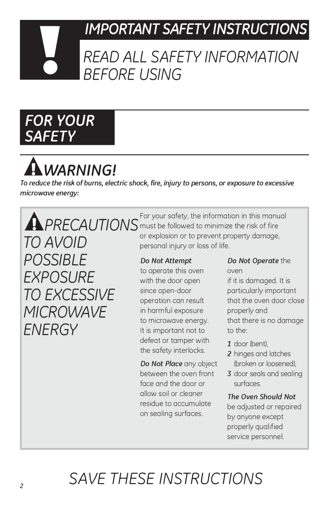 GE JVM1752, LVM1750, HVM1750 owner manual Do Not Attempt Do Not Operate, Do Not Place any object, Oven Should Not 