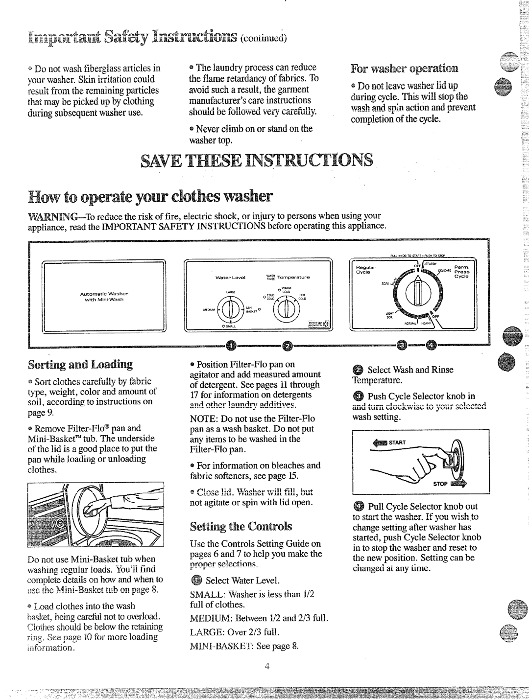 GE MA5800G manual SafetyImtructiom Continuei, SAW These mSTRUCTIONS Howtoopemte yourclothesW~Sh~~, Sortingandhadhg 