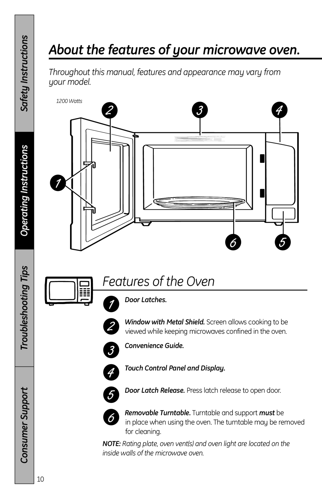 GE MFL38268203 About the features of your microwave oven, Door Latches, Convenience Guide Touch Control Panel and Display 