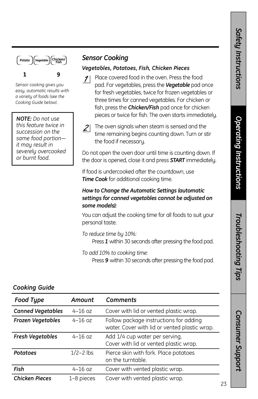 GE JES2051, MFL38268203 owner manual Sensor Cooking 