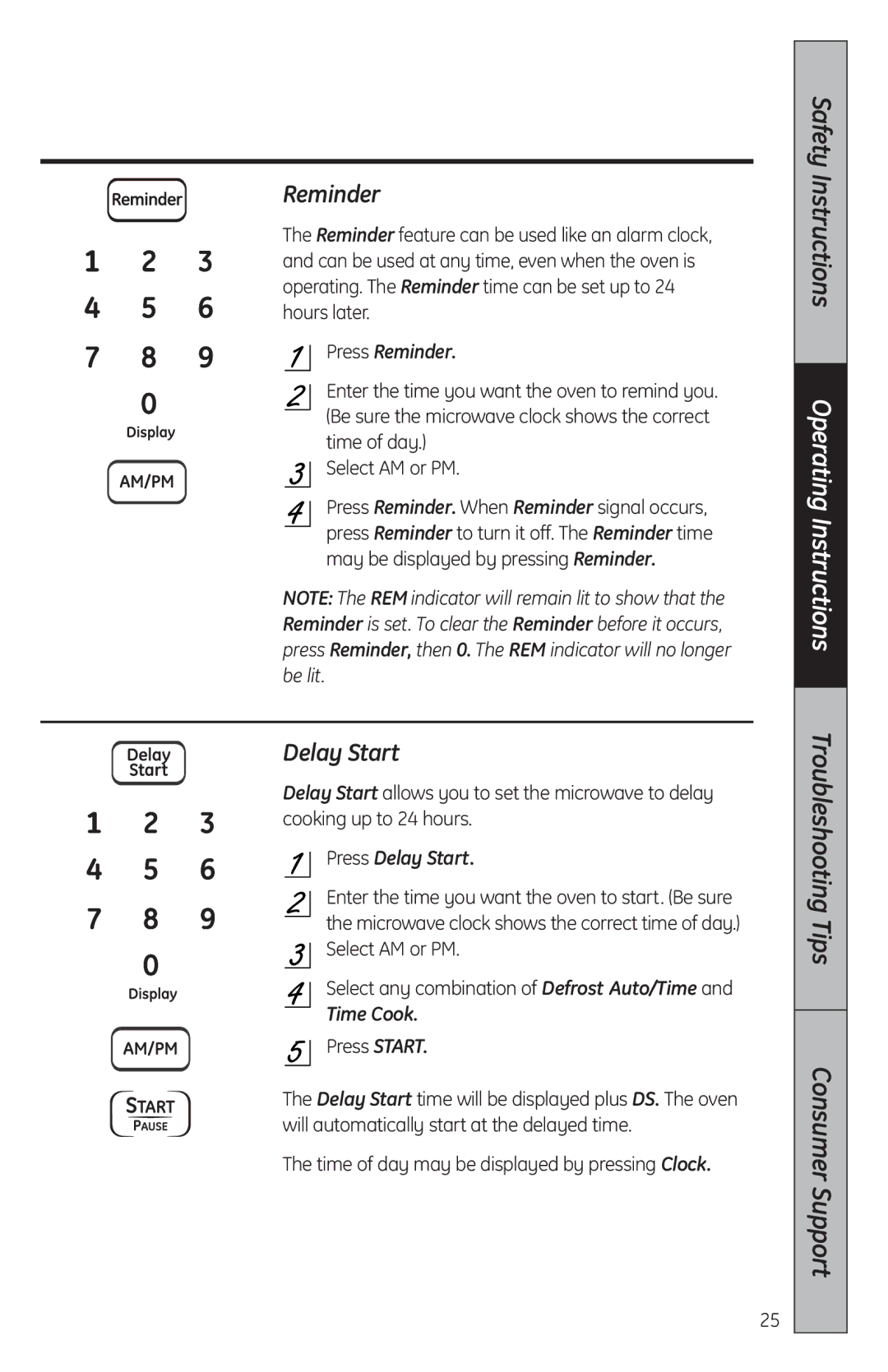 GE JES2051, MFL38268203 owner manual Press Reminder, Press Delay Start 