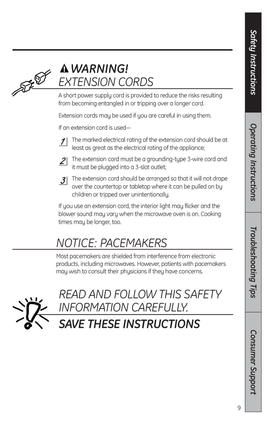 GE JES2051, MFL38268203 owner manual Extension Cords 