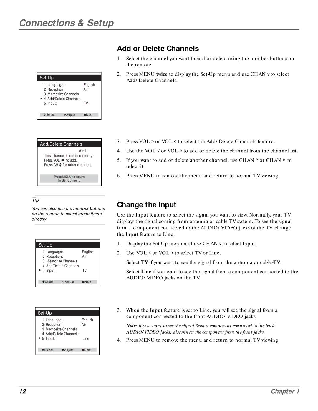 GE MG14200, MG20200 manual Add or Delete Channels, Change the Input 