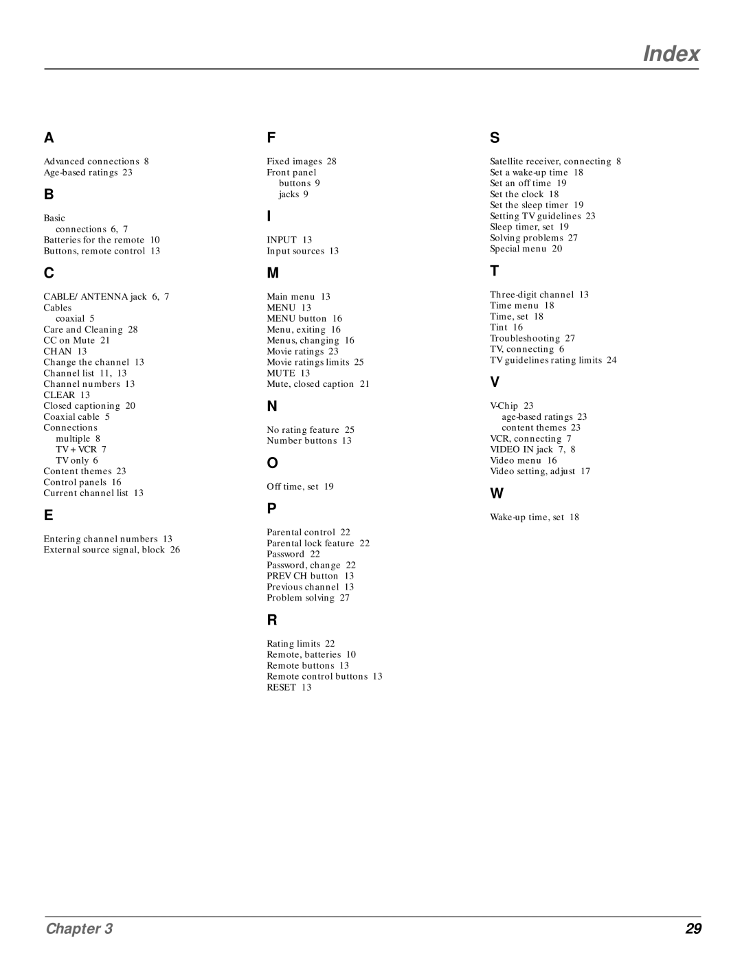 GE MG14200, MG20200 manual Index, Input 