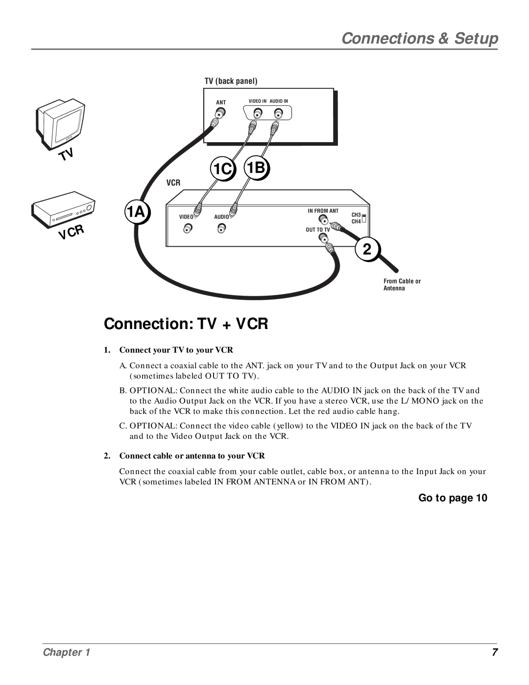 GE MG14200, MG20200 manual Connection TV + VCR, Connect your TV to your VCR 