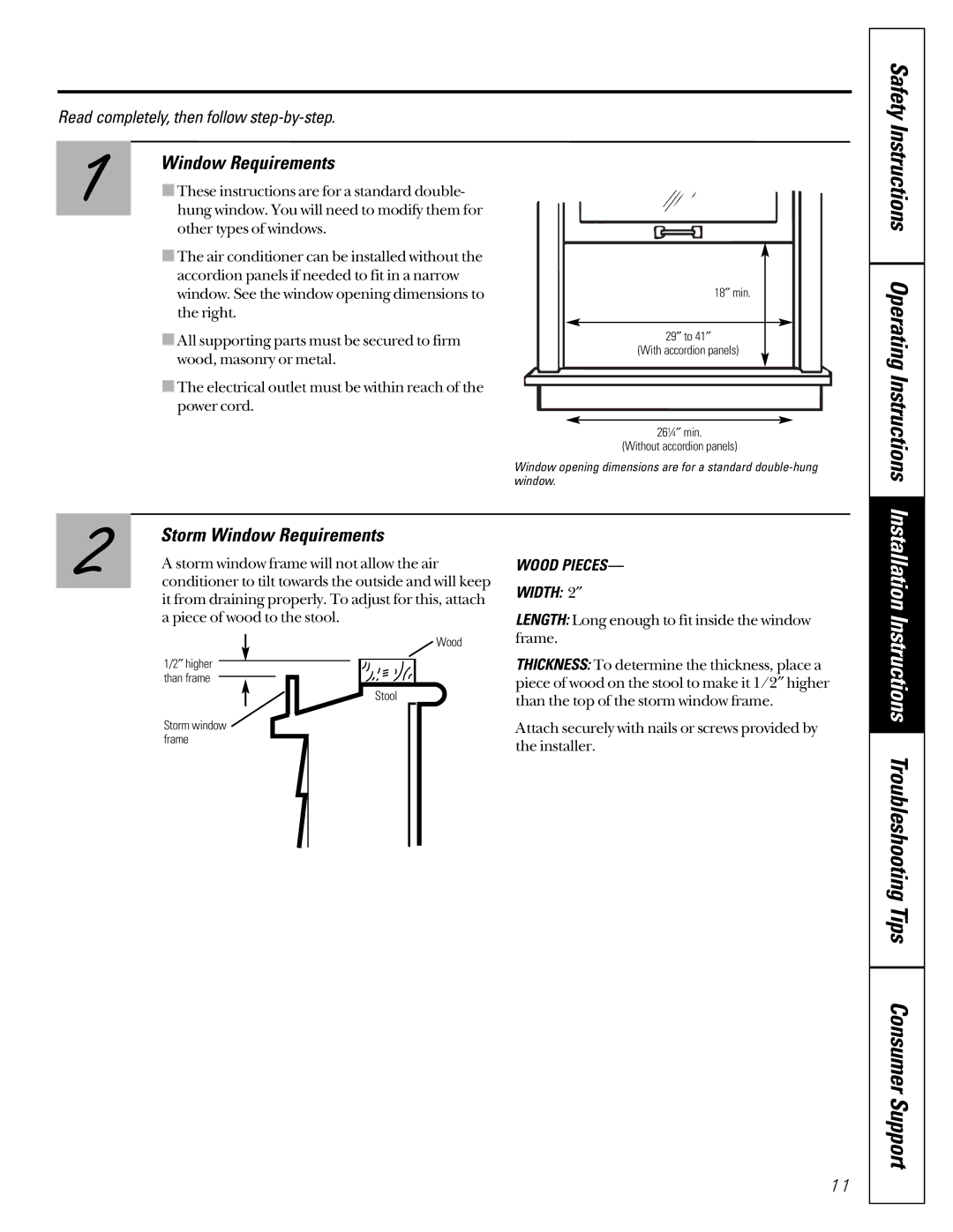 GE AG_14, MG_24 installation instructions Storm Window Requirements 