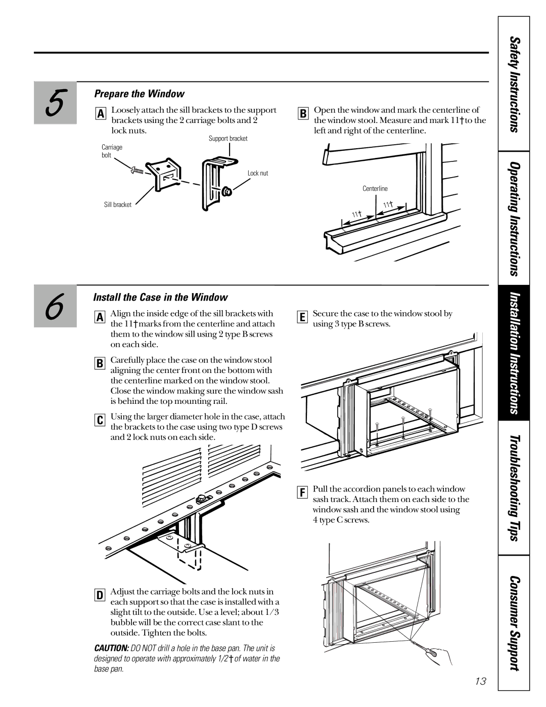 GE AG_14, MG_24 installation instructions Prepare the Window, Install the Case in the Window 