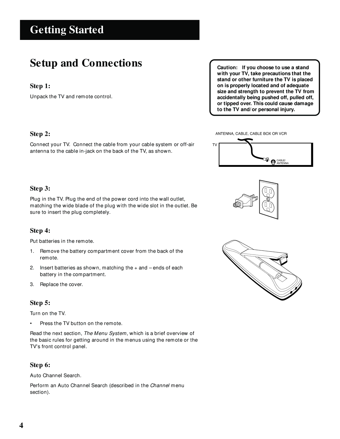 GE MG27006 manual Getting Started, Setup and Connections 