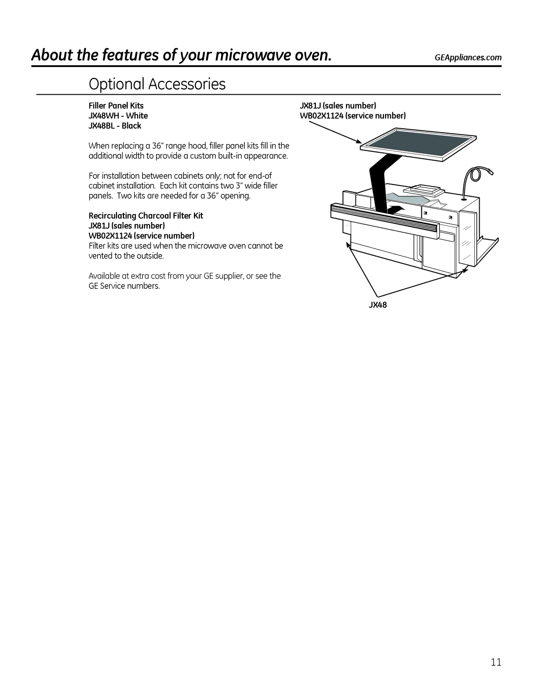 GE Microwave Oven owner manual Optional Accessories, JX48 