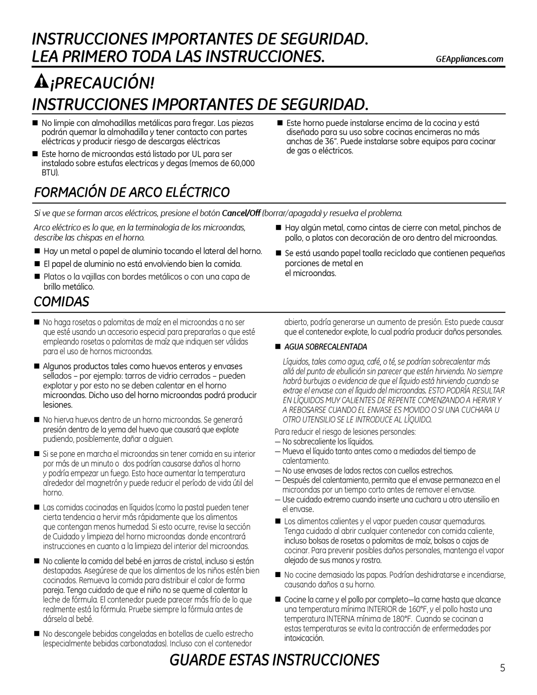 GE Microwave Oven owner manual ¡PRECAUCIÓN Instrucciones Importantes DE Seguridad 