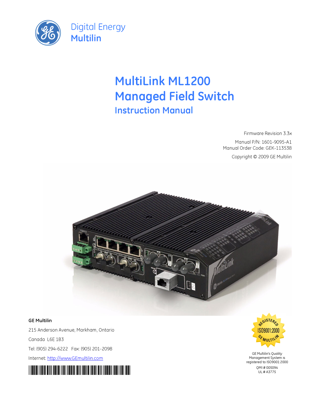 GE instruction manual MultiLink ML1200 Managed Field Switch, GE Multilin 