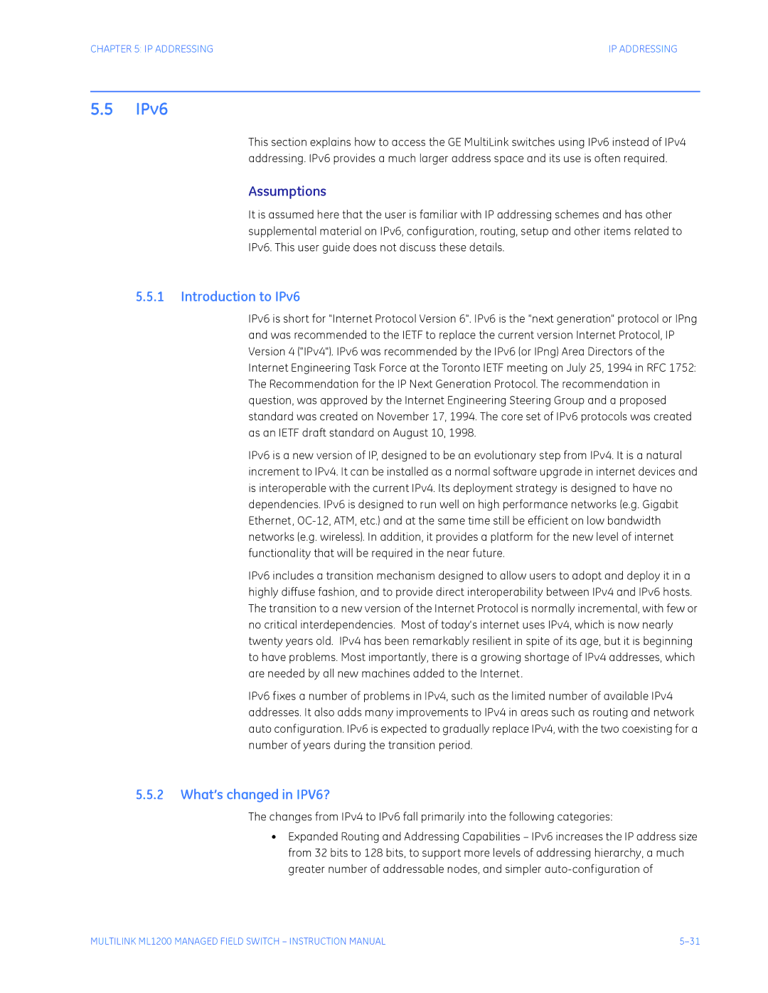 GE ML1200 instruction manual Introduction to IPv6, What’s changed in IPV6? 