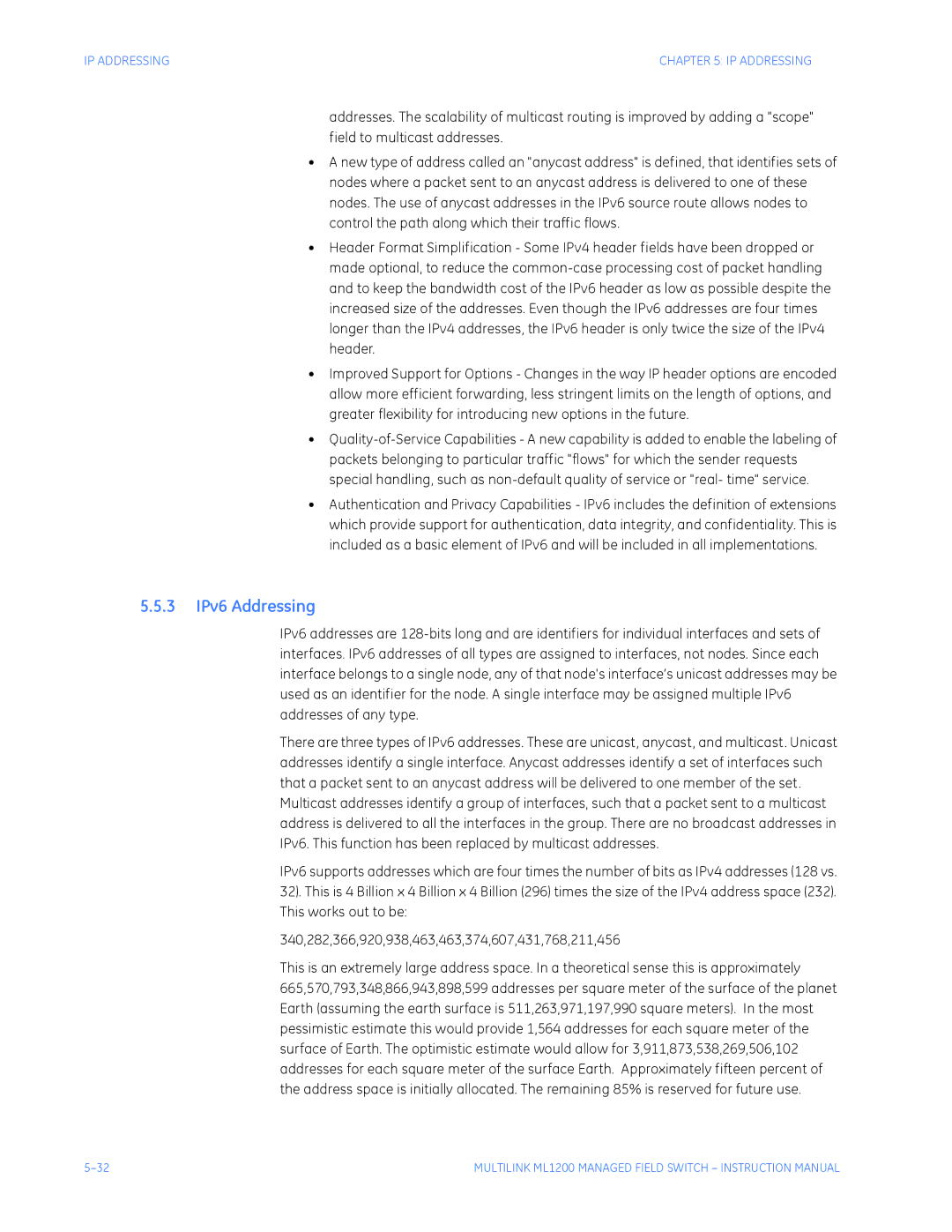 GE ML1200 instruction manual 3 IPv6 Addressing 