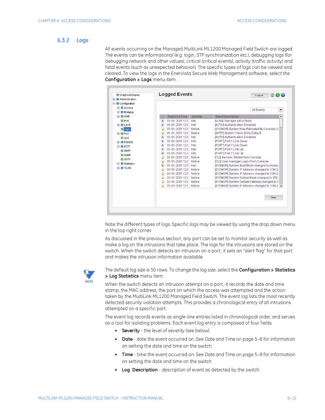 GE ML1200 instruction manual Logs 