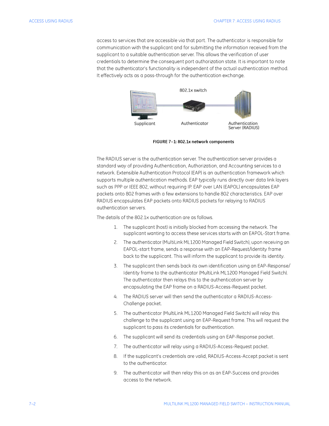 GE ML1200 instruction manual 802.1x network components 