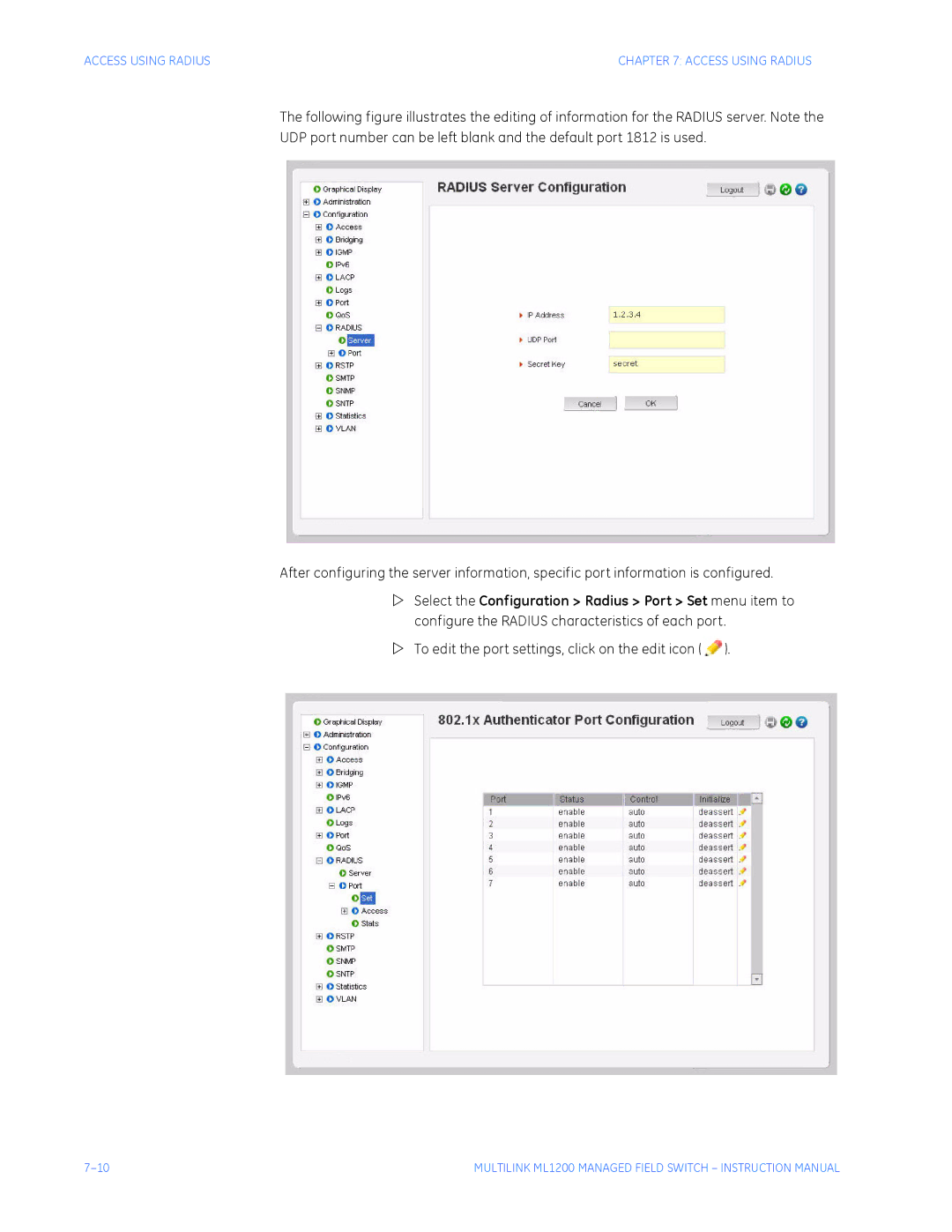 GE ML1200 instruction manual To edit the port settings, click on the edit icon 