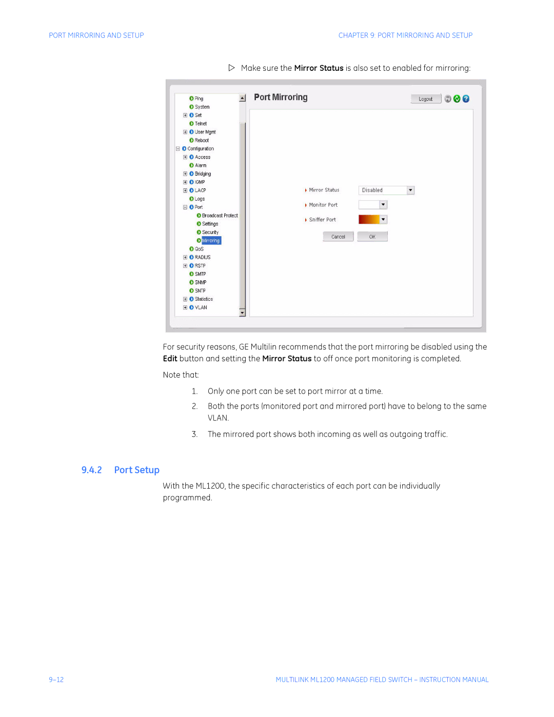 GE ML1200 instruction manual Port Setup 