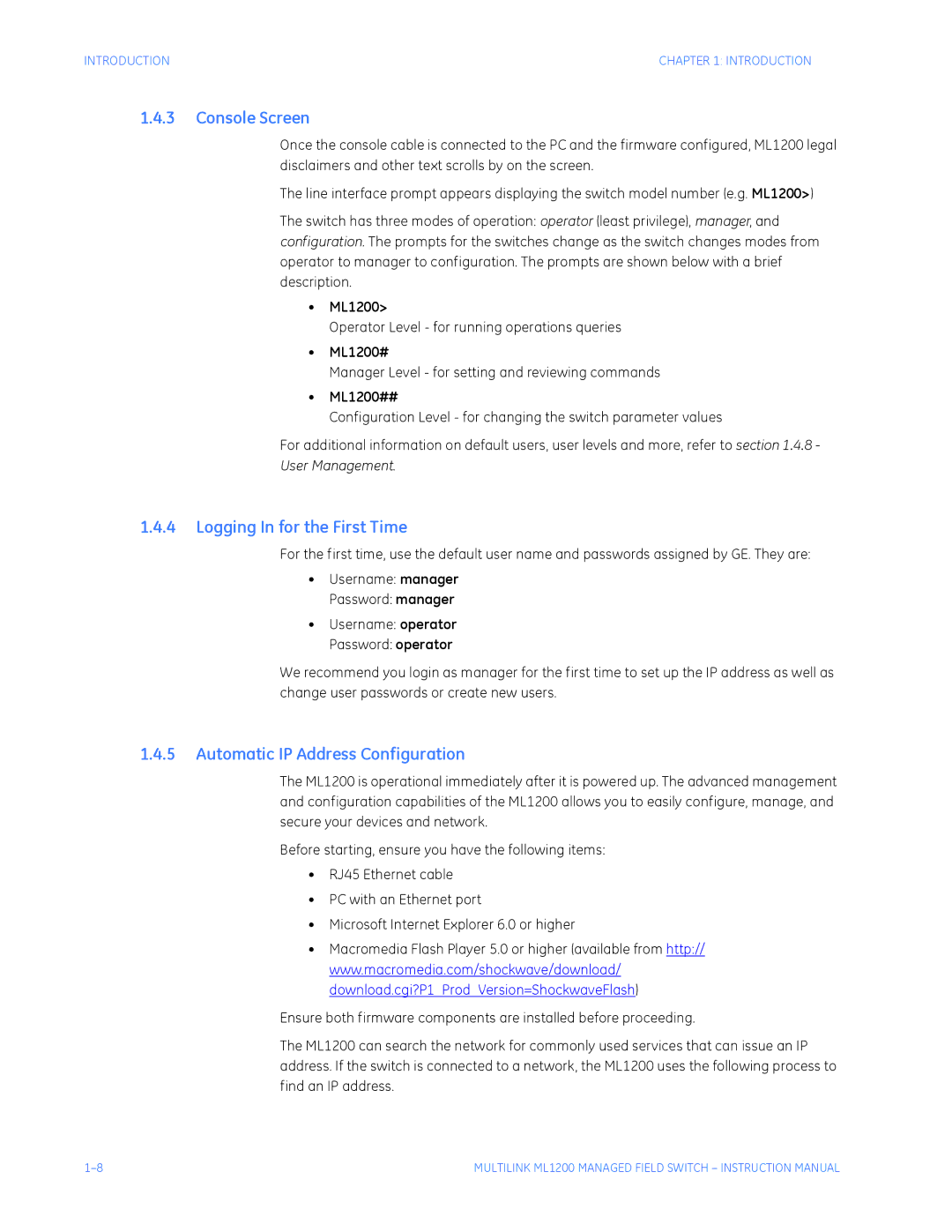 GE ML1200 instruction manual Console Screen, Logging In for the First Time, Automatic IP Address Configuration 