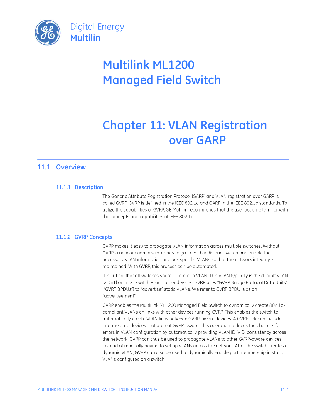 GE ML1200 instruction manual Vlan Registration over Garp, Gvrp Concepts 