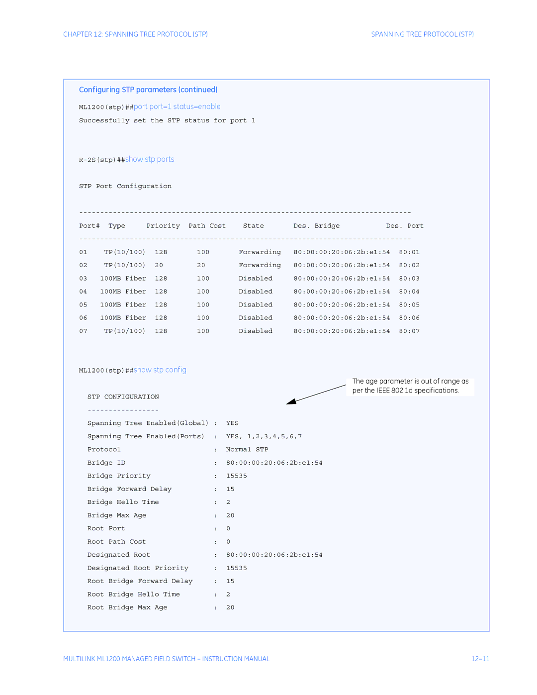 GE instruction manual ML1200stp##port port=1 status=enable 