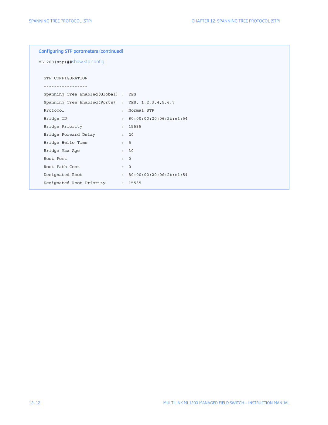 GE ML1200 instruction manual Designated Root Priority 15535 