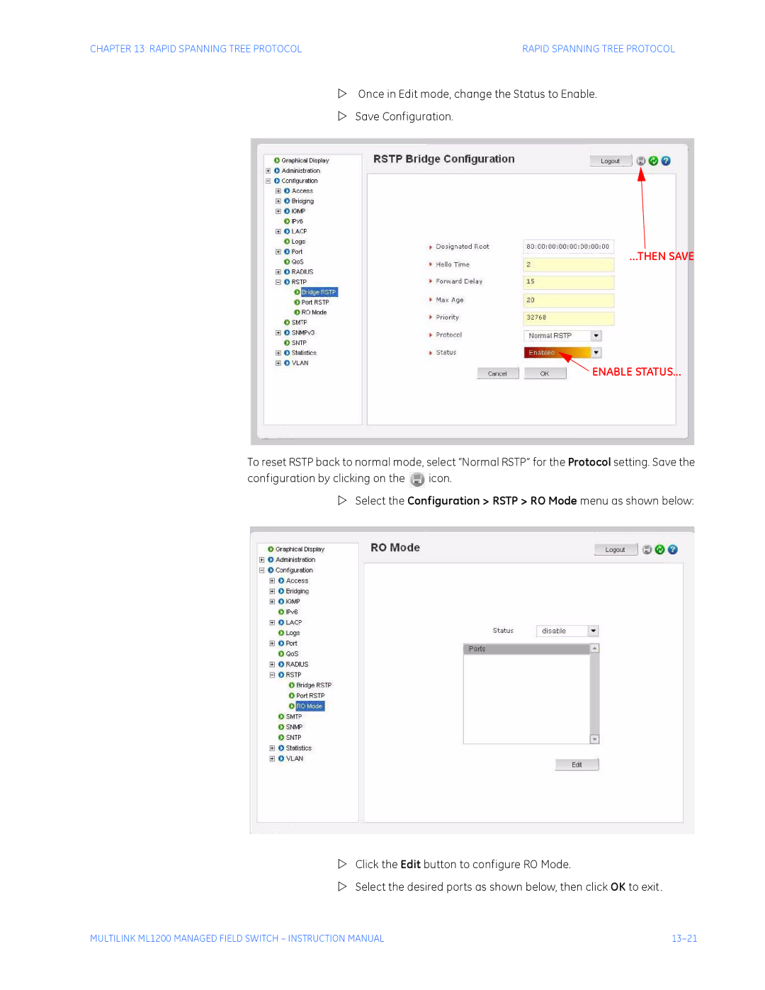 GE ML1200 instruction manual Then Save Enable Status 