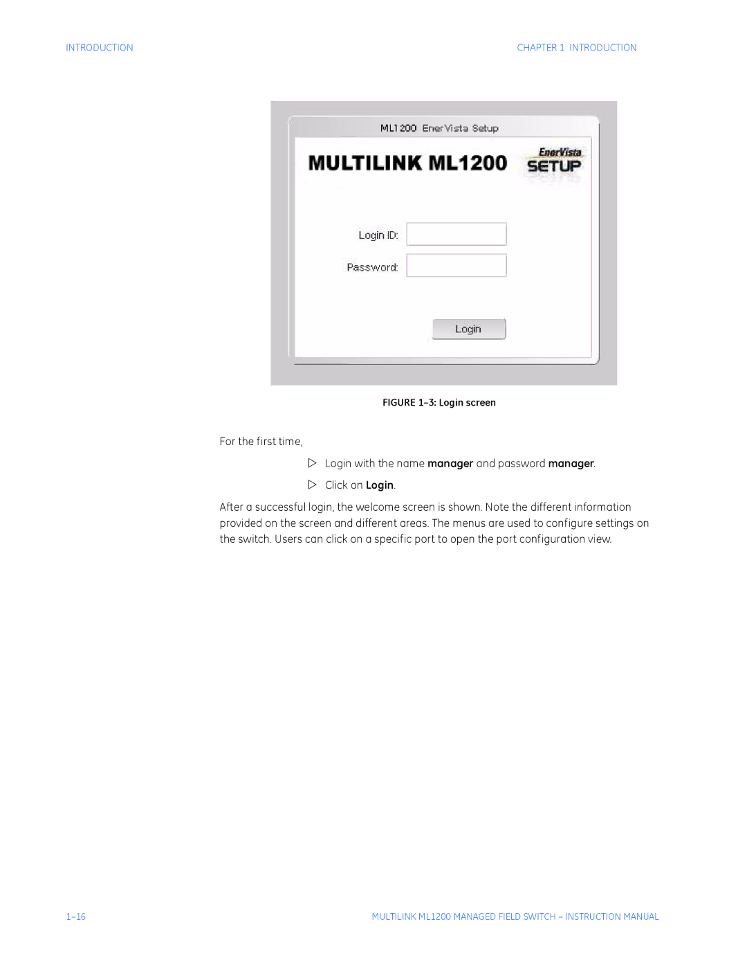 GE ML1200 instruction manual Login screen 