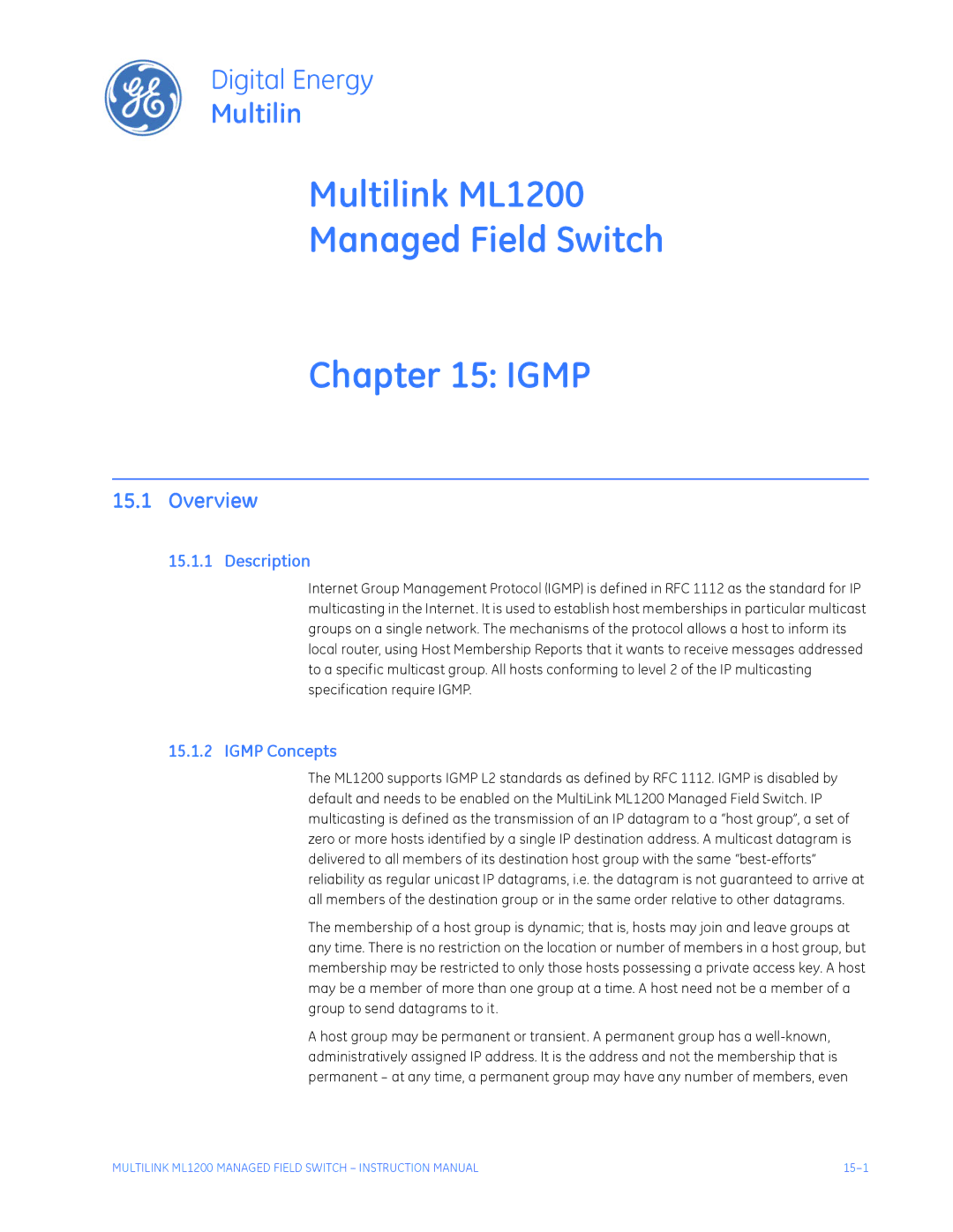 GE instruction manual Multilink ML1200 Managed Field Switch Igmp, Igmp Concepts 