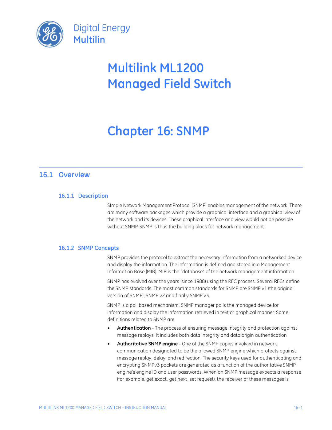 GE instruction manual Multilink ML1200 Managed Field Switch Snmp, Snmp Concepts 