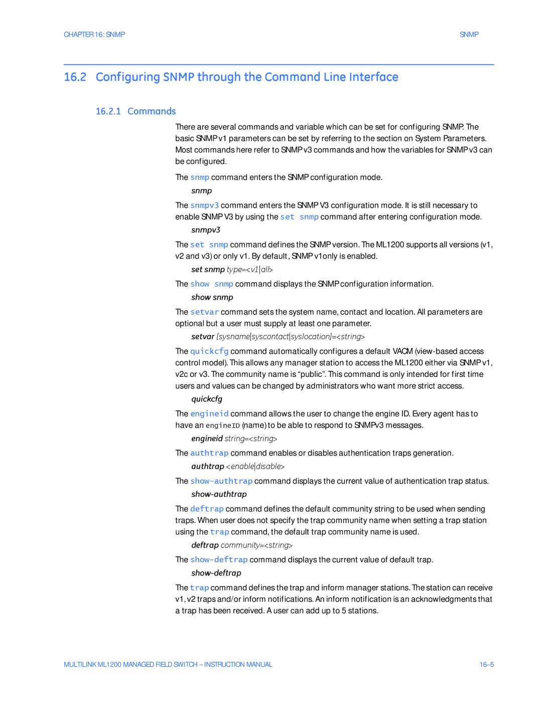 GE ML1200 instruction manual Configuring Snmp through the Command Line Interface 