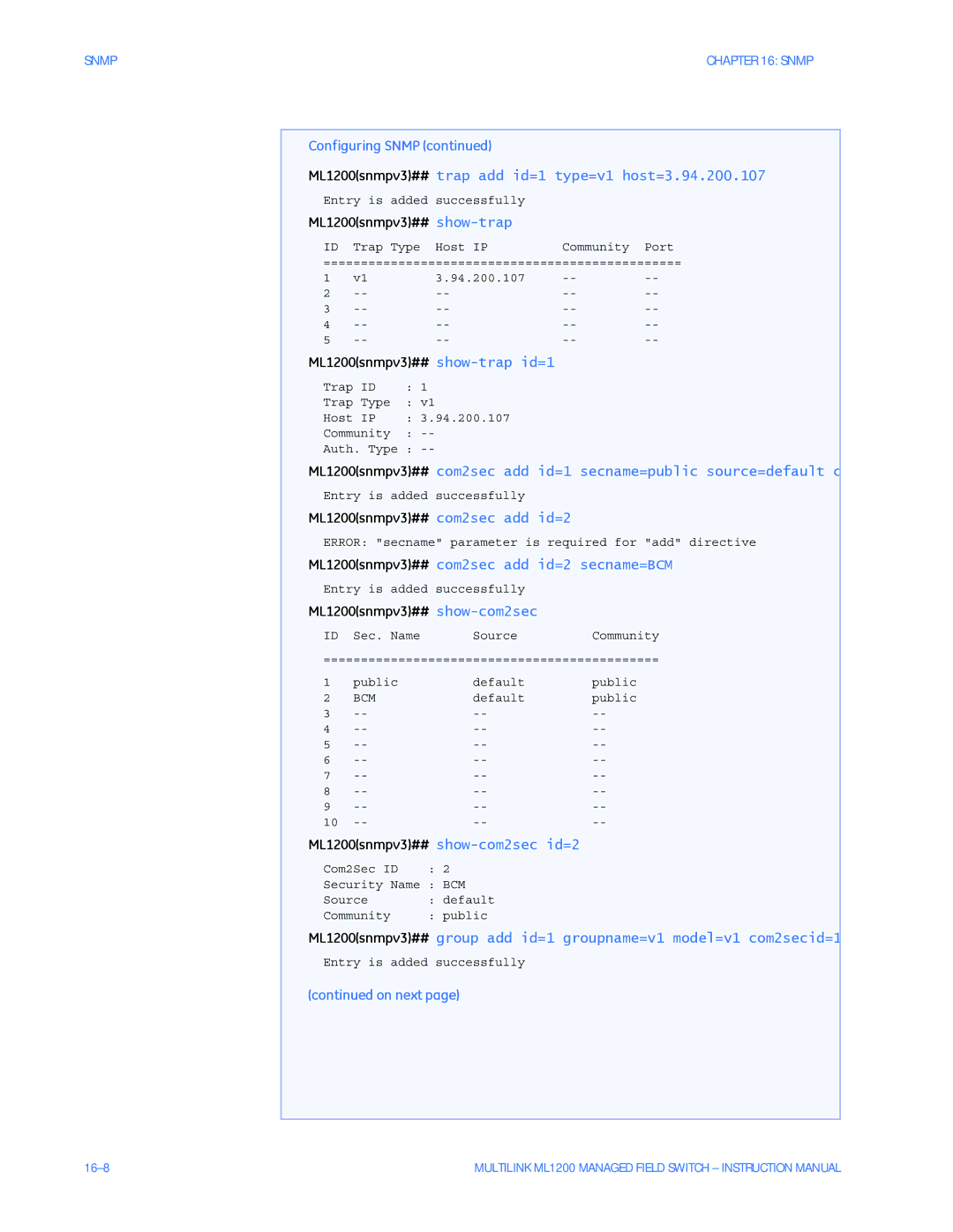 GE ML1200 instruction manual Configuring Snmp 