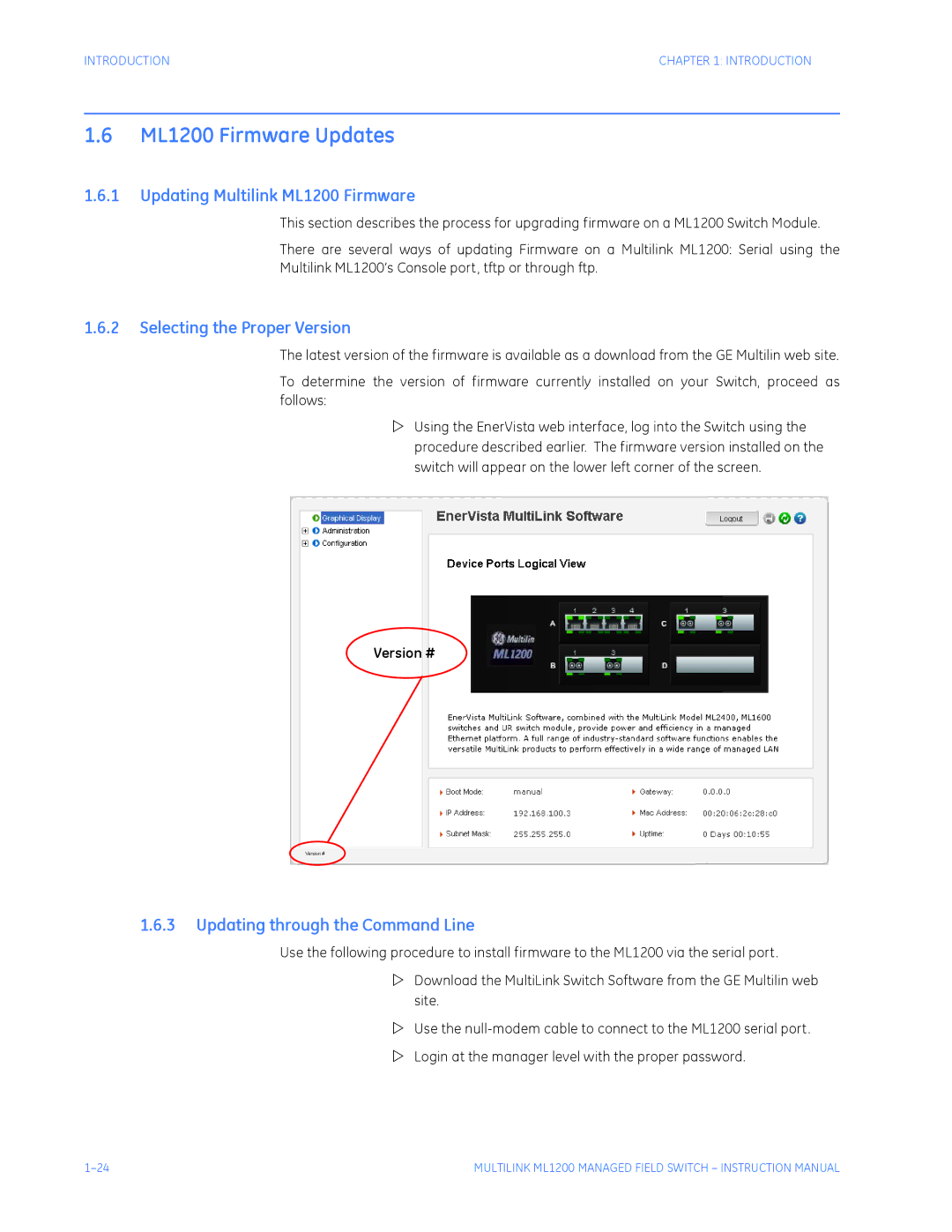 GE ML1200 Firmware Updates, Updating Multilink ML1200 Firmware, Selecting the Proper Version, Version # 