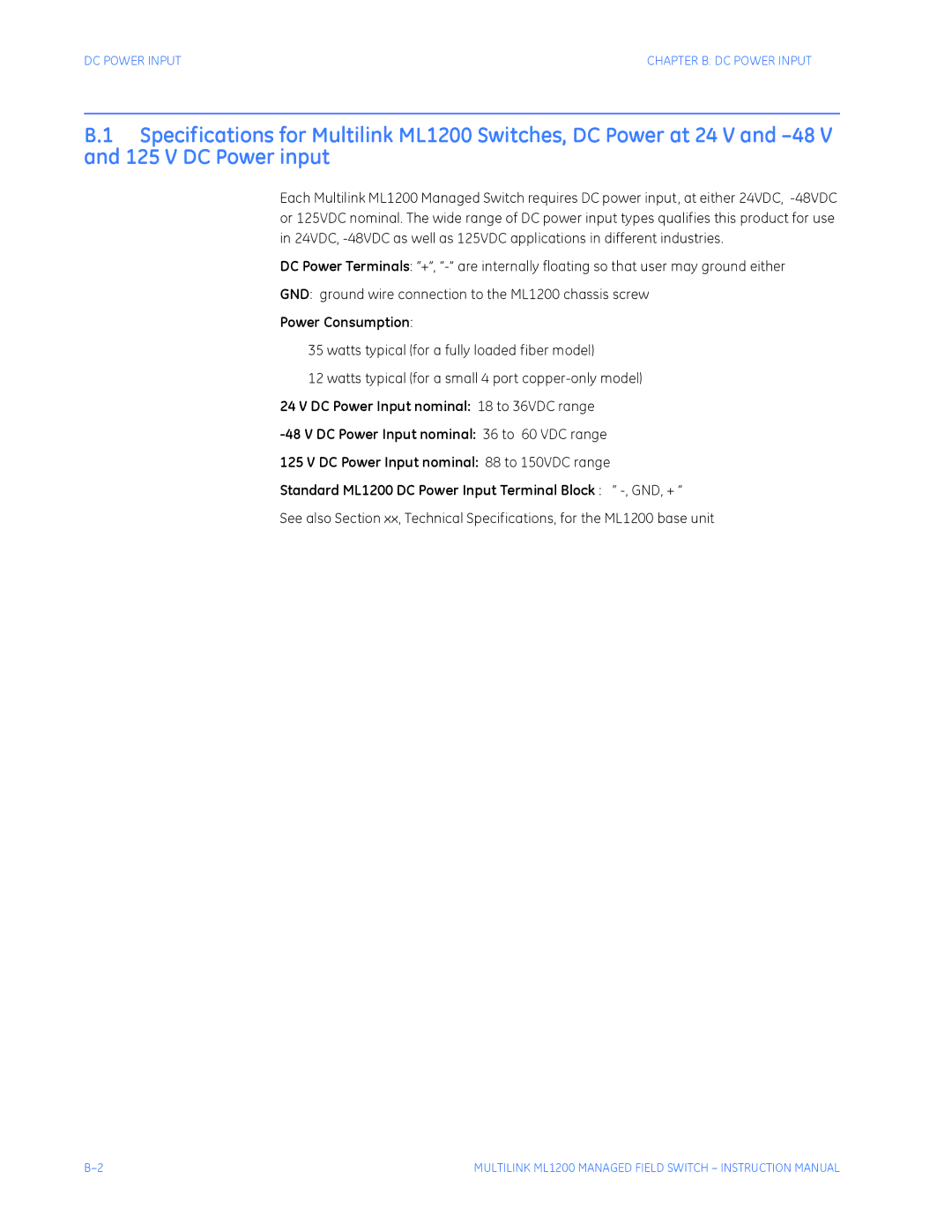 GE ML1200 instruction manual Power Consumption 