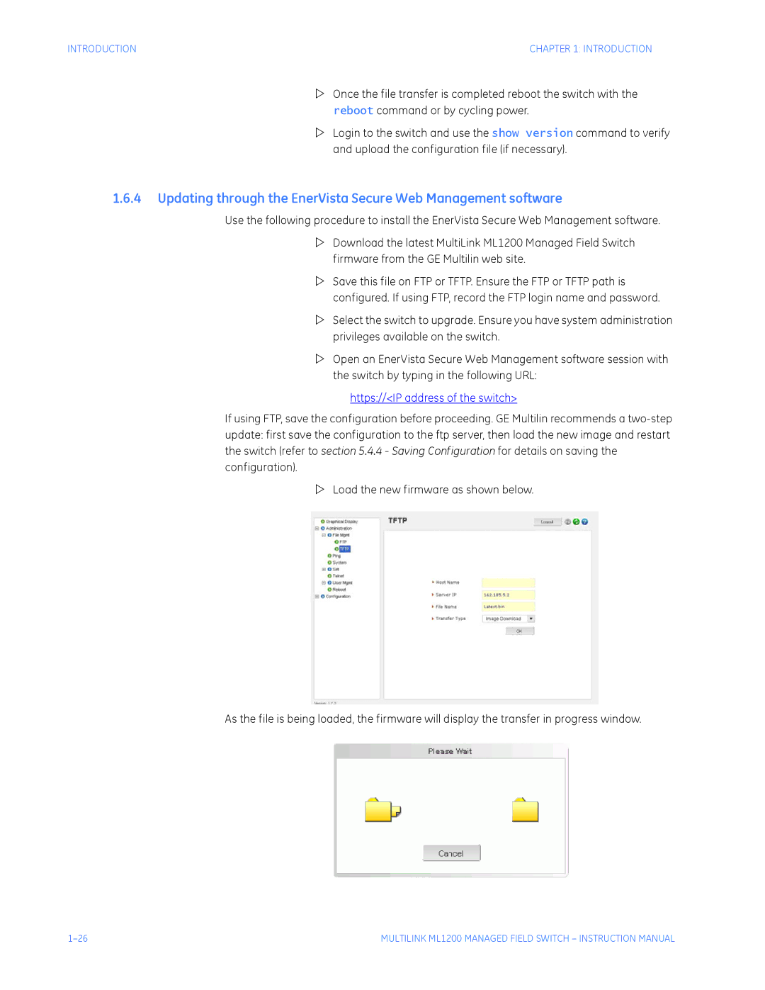 GE ML1200 instruction manual Https//IP address of the switch 