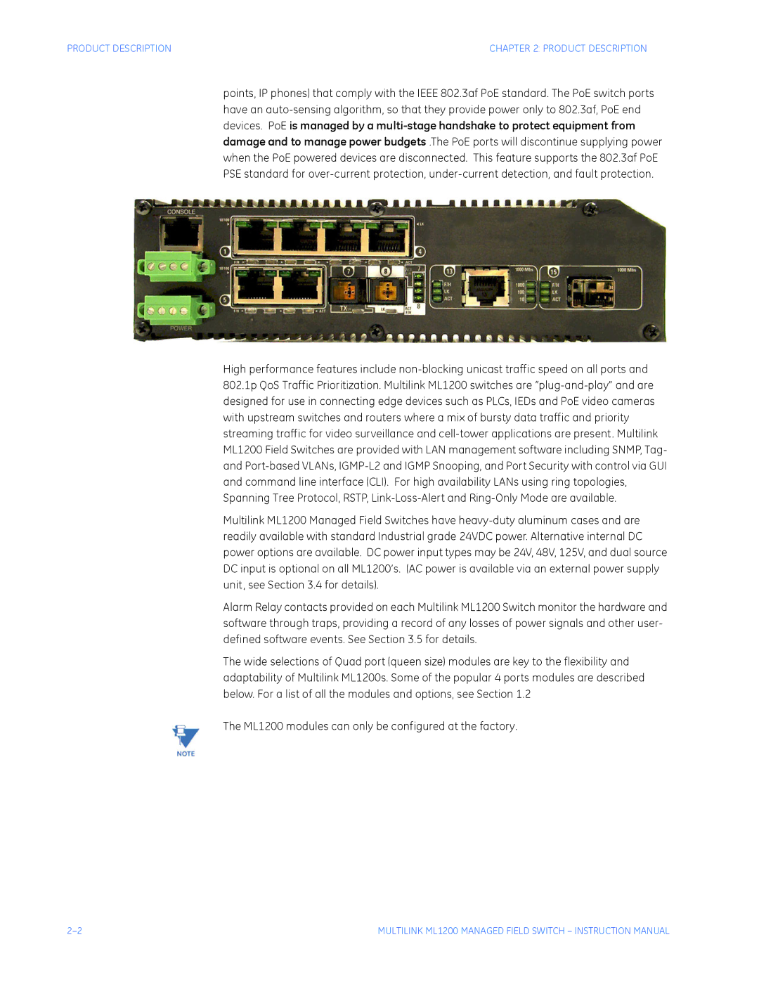 GE ML1200 instruction manual Product Description 