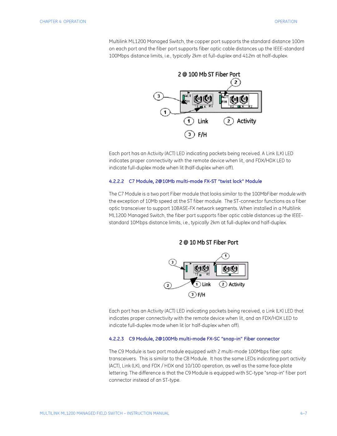 GE ML1200 instruction manual 2.2 C7 Module, 2@10Mb multi-mode FX-ST twist lock Module 