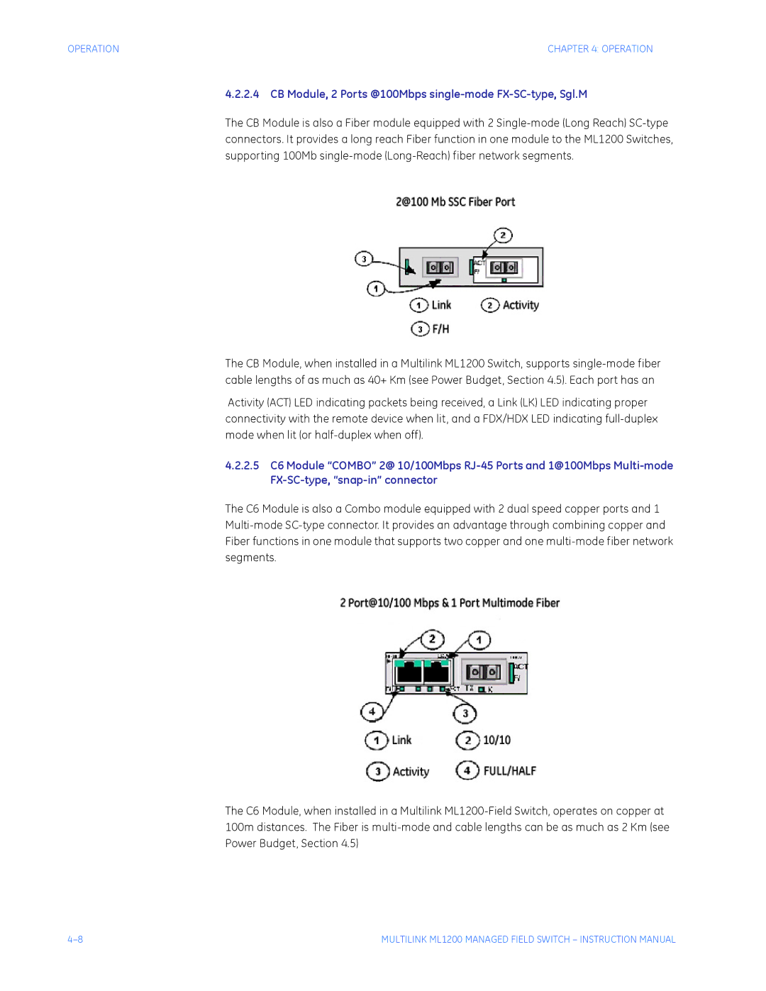 GE ML1200 instruction manual CB Module, 2 Ports @100Mbps single-mode FX-SC-type, Sgl.M 