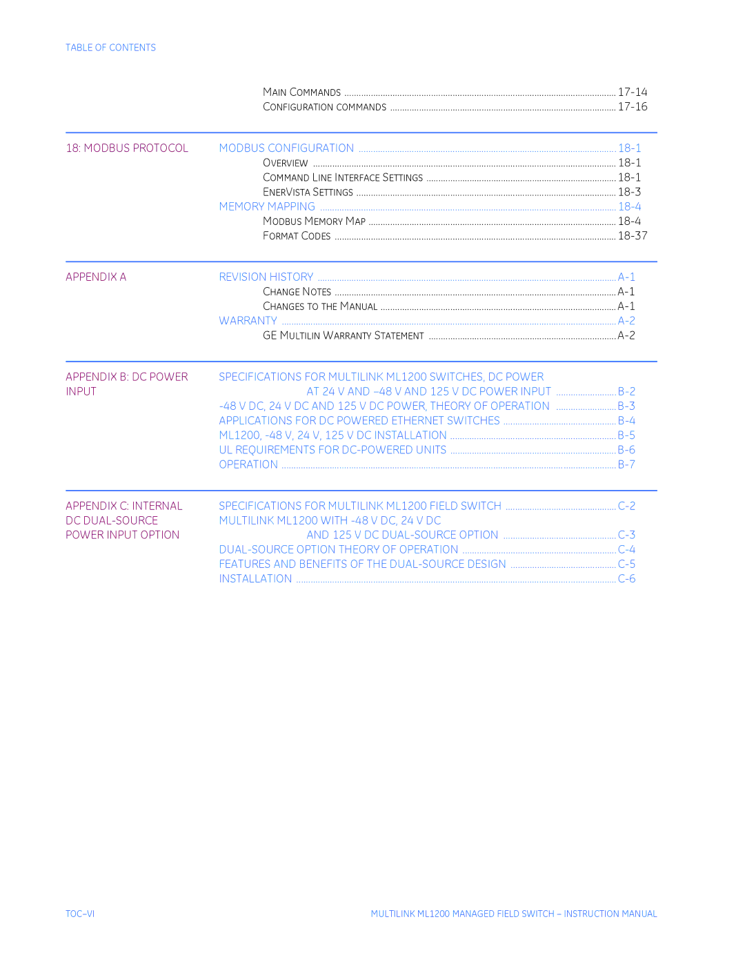 GE ML1200 instruction manual 17-14, 17-16, 18-1, 18-4, 18-37 