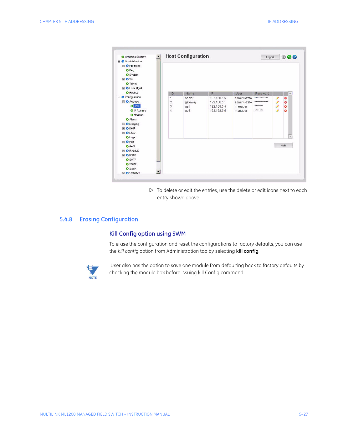 GE ML1200 instruction manual Erasing Configuration, Kill Config option using SWM 