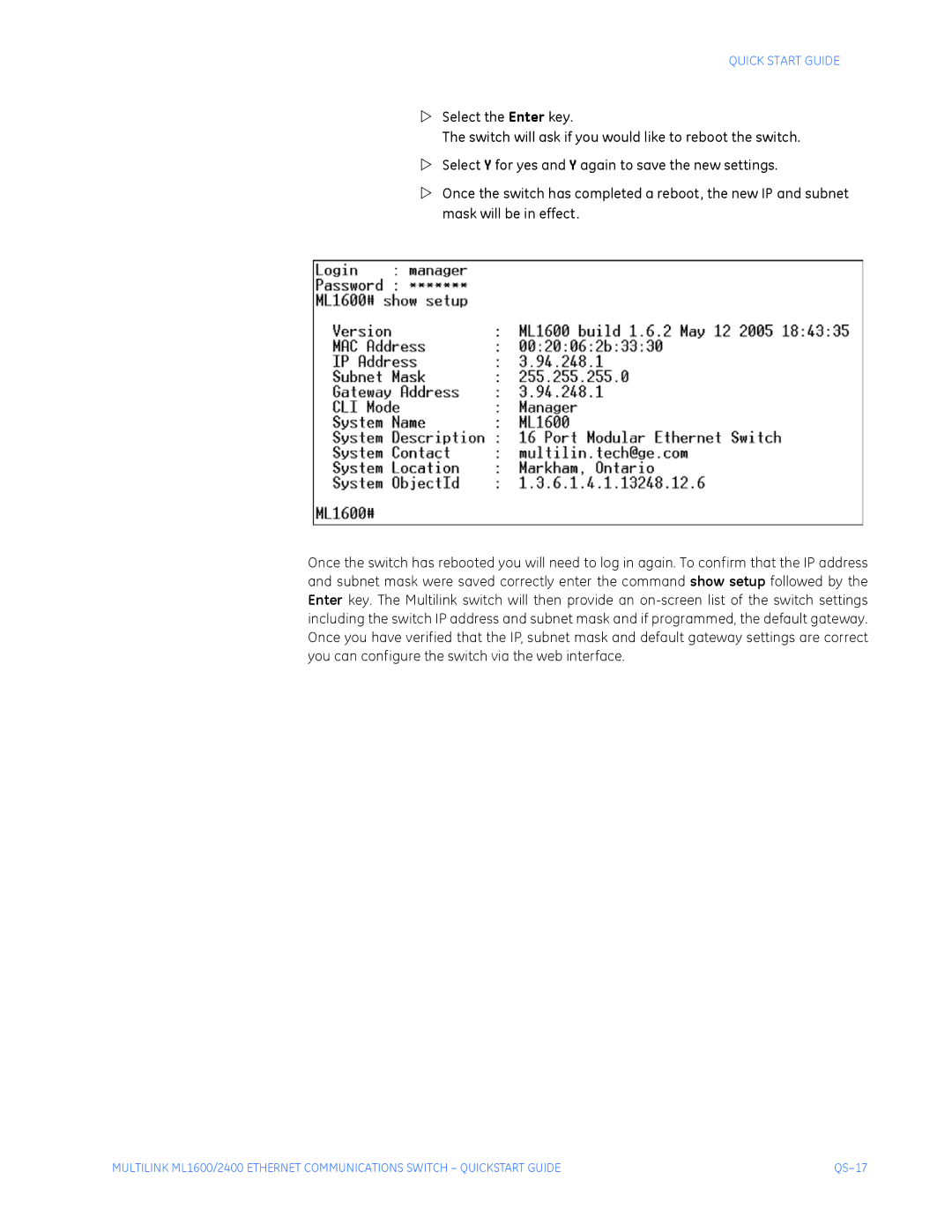 GE ML1600, ML2400 quick start QS-17 