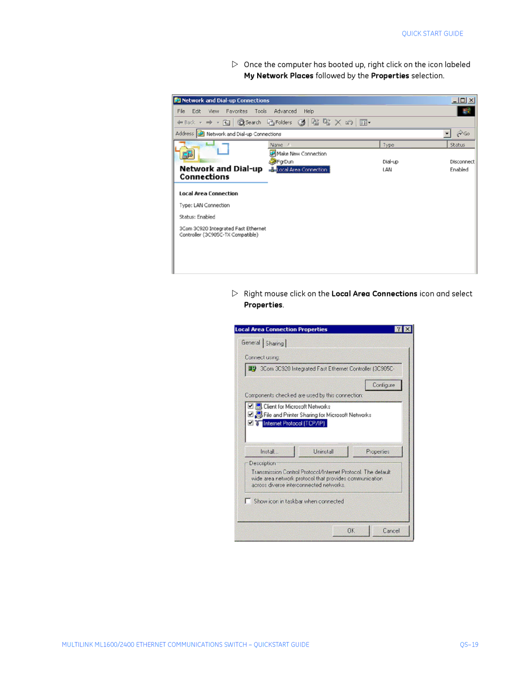 GE ML1600, ML2400 quick start QS-19 