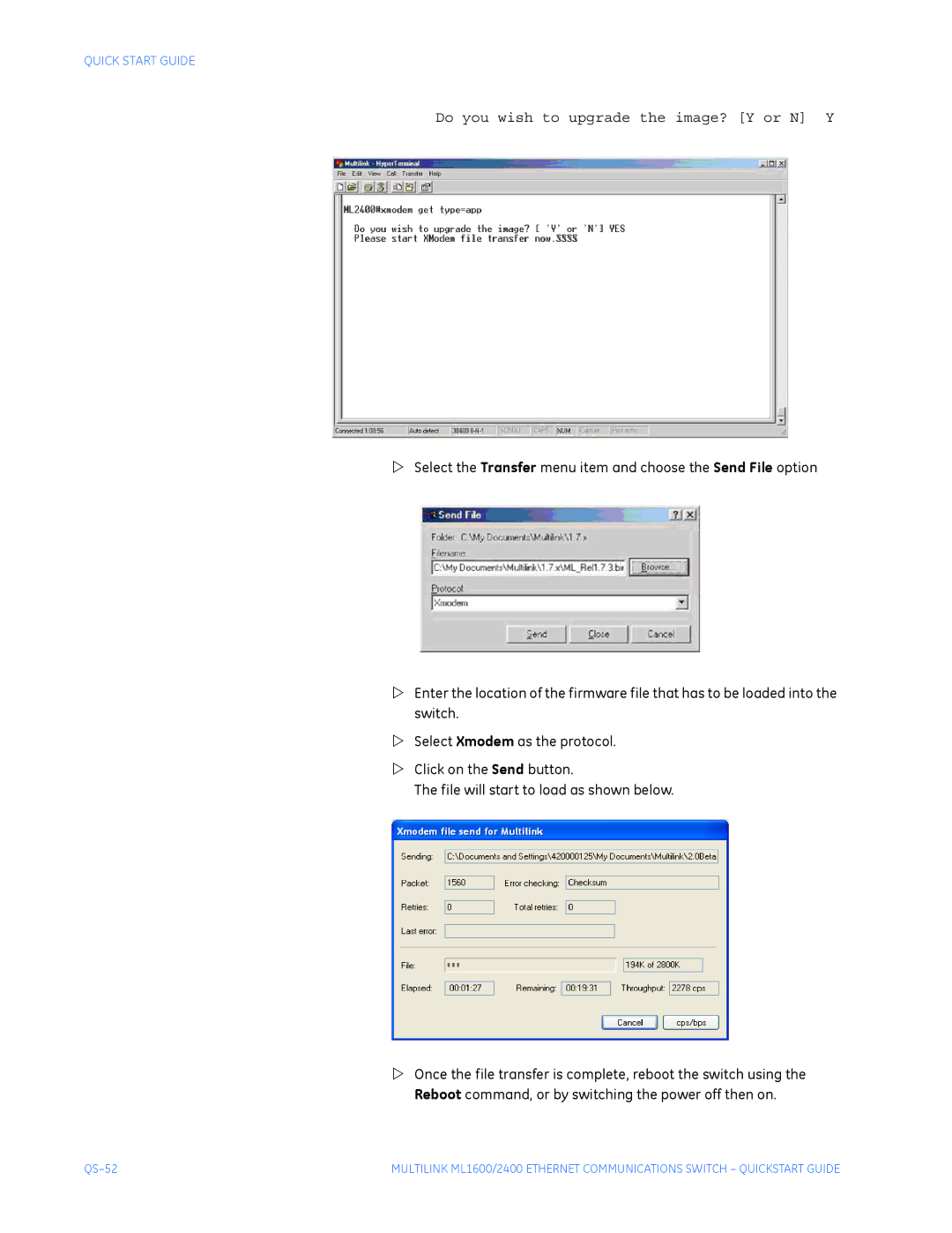 GE ML2400, ML1600 quick start QS-52 