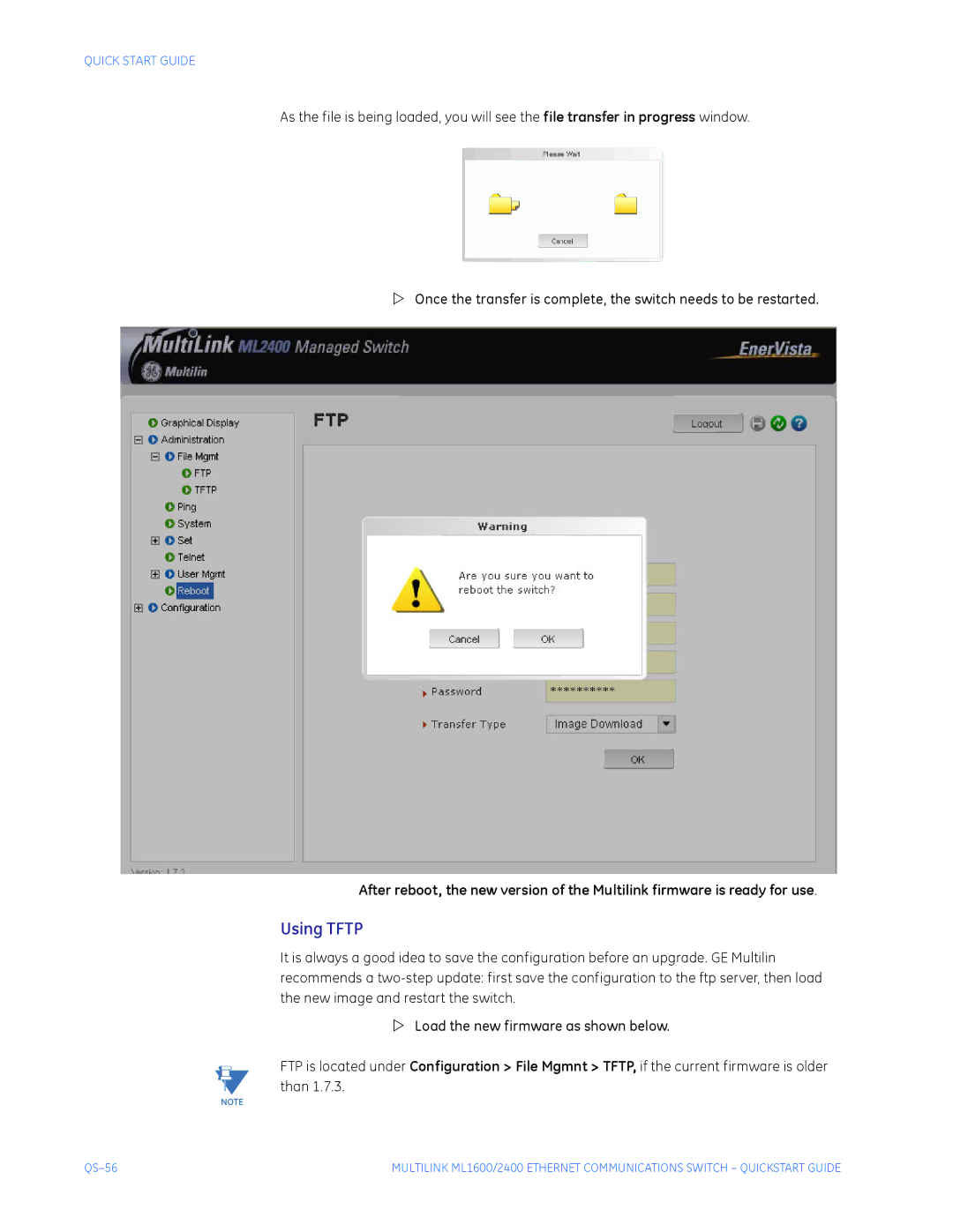 GE ML2400, ML1600 quick start Using Tftp 