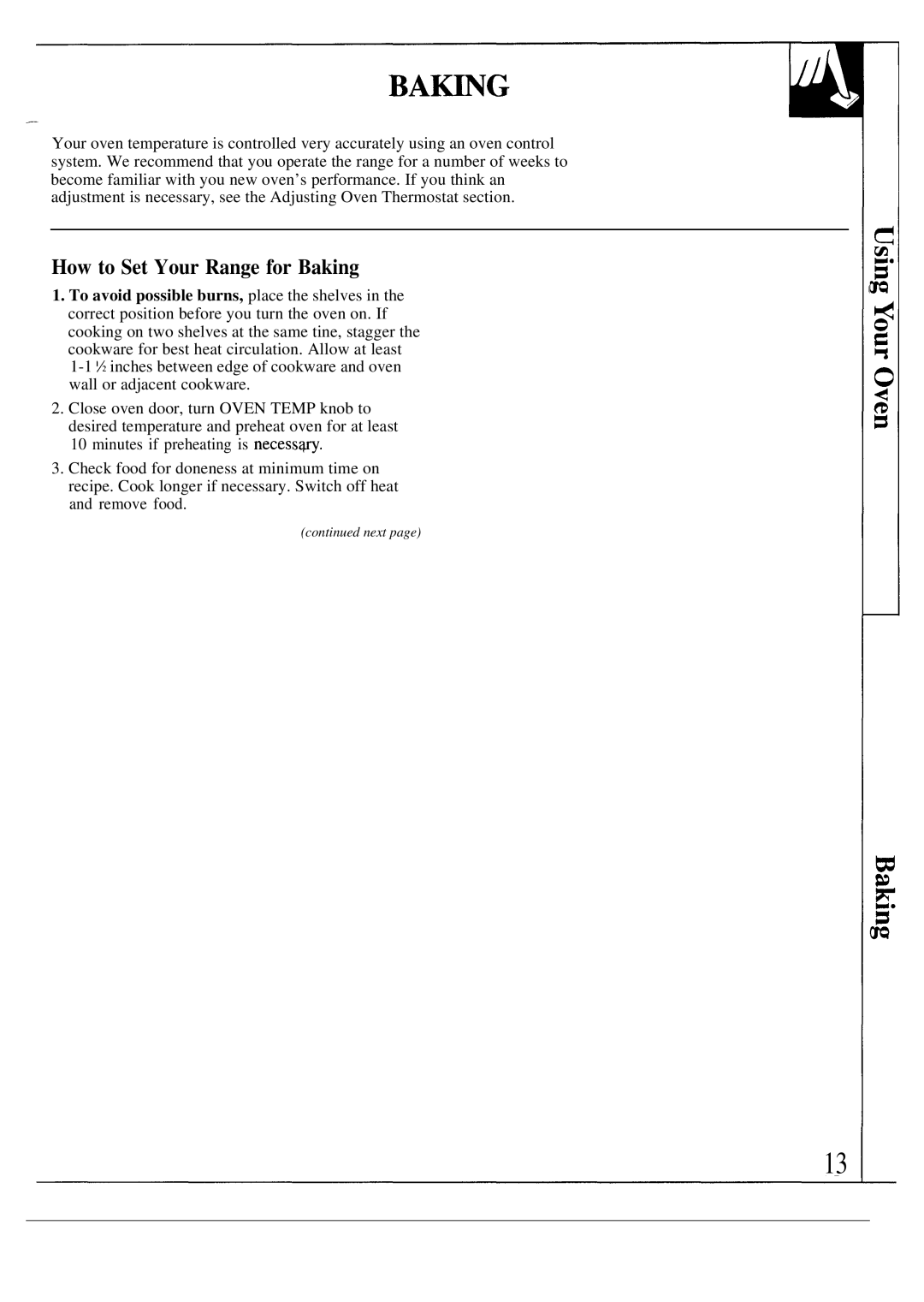 GE JGSC12GER, MNU109I, 49-8319, 164 D2588P120 operating instructions How to Set Your Range for Baking 